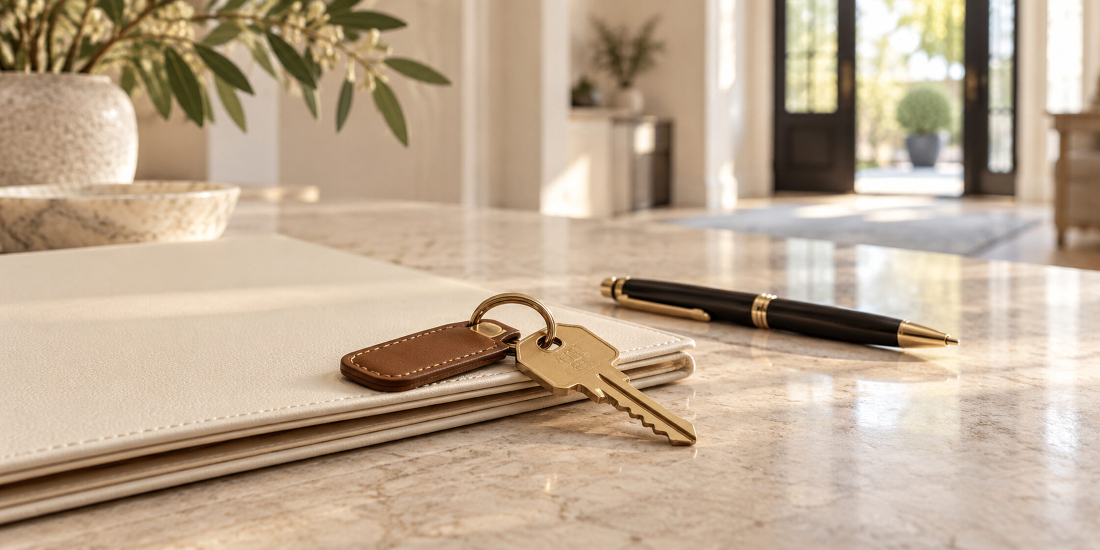 House keys beside a model home on a table