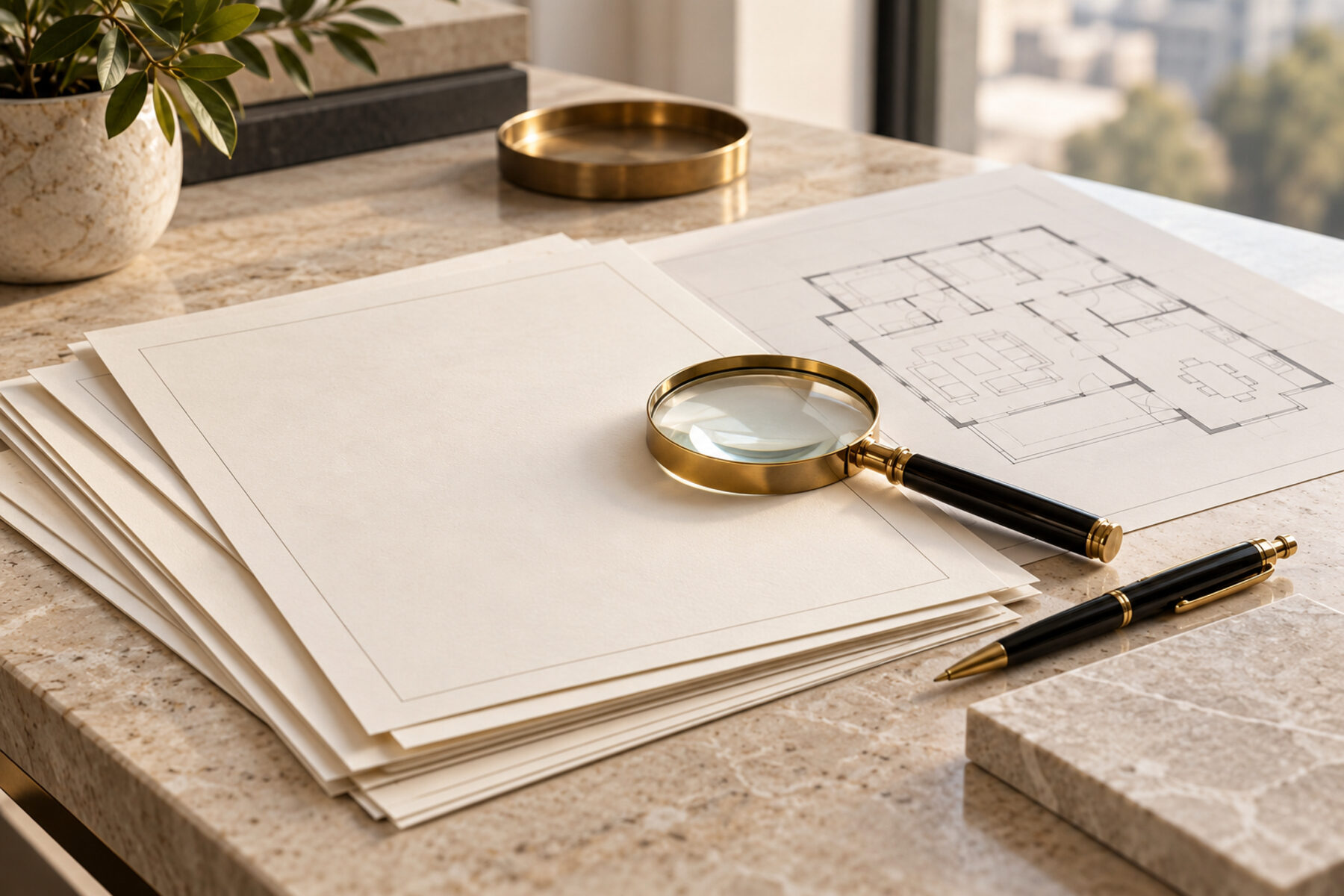 Two people reviewing closing documents at home